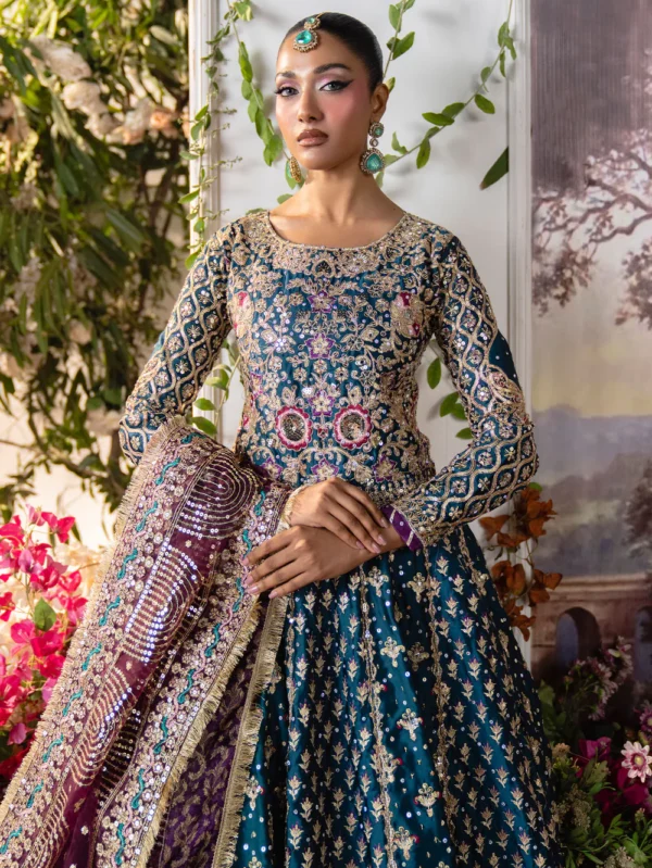 Teal Flared Lehenga 3-Piece Set – Formal Wedding & Guest Wear (Top, Bottom & Potli)